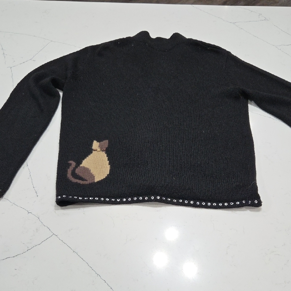 Coldwater Creek Black Sweater with Cat Design - Picture 7 of 10